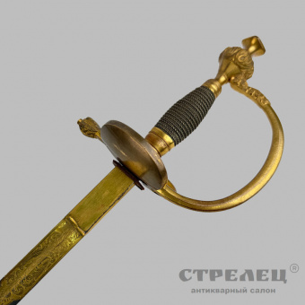 фото — шпага прусская пехотная офицерская с украшенным клинком, 19 век